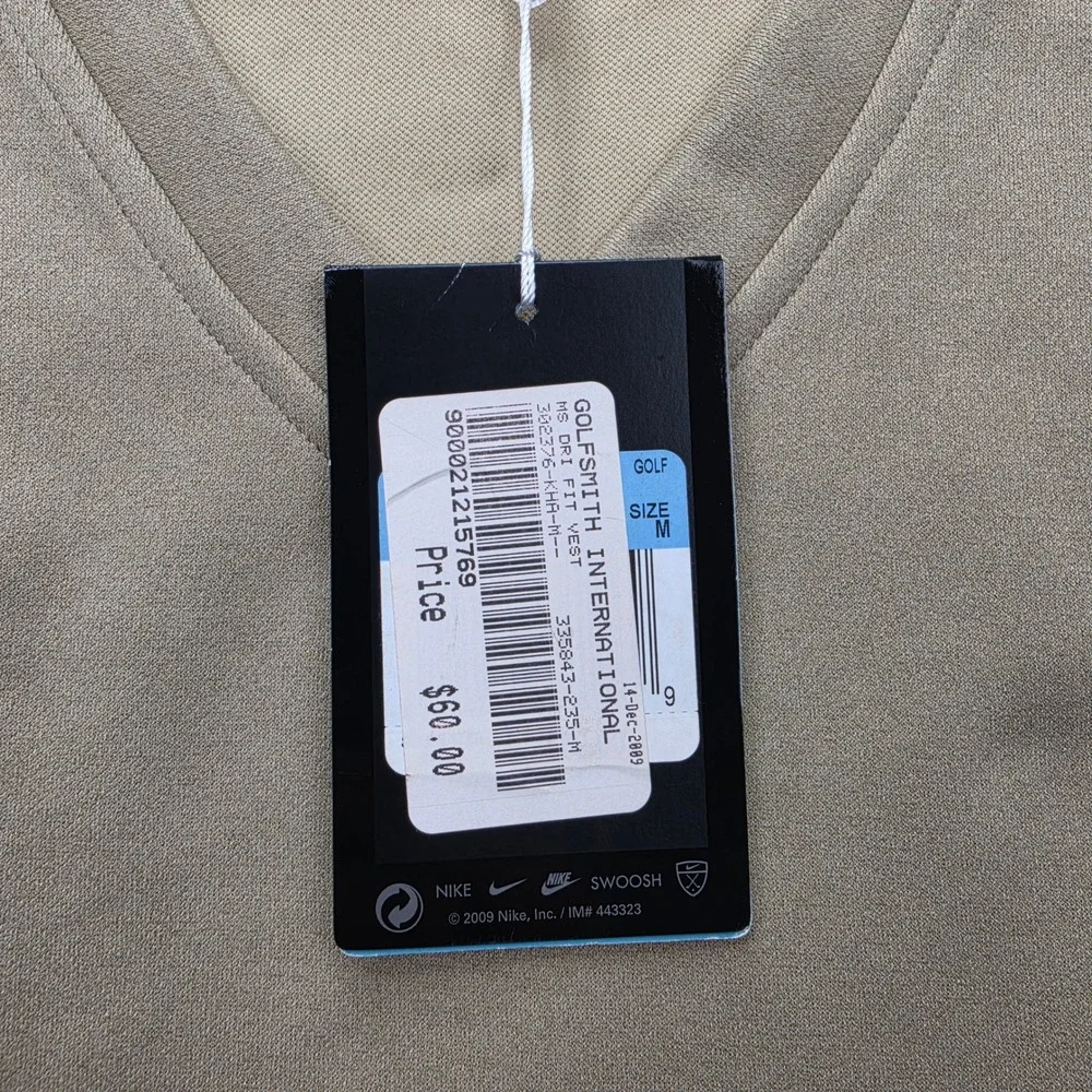 Nike Golf Dri Fit V-Neck Performance Sweater Vest Mens Medium Tan NWT 335843-235